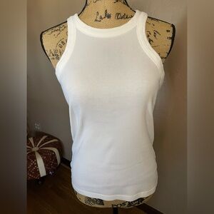 LOFT Cream Cotton Ribbed Tank Top Tee Excellent condition Size L